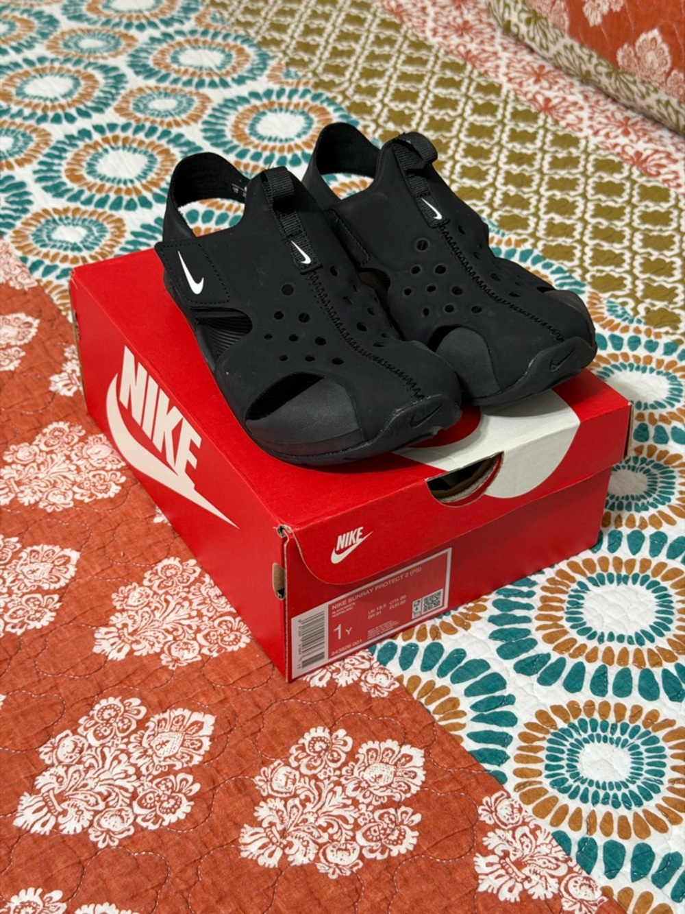 Nike Black Kids' Sport Sandals with White Swoosh